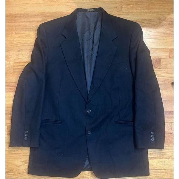 Oscar De La Renta Black Striped Two Button Blazer Sz 44L