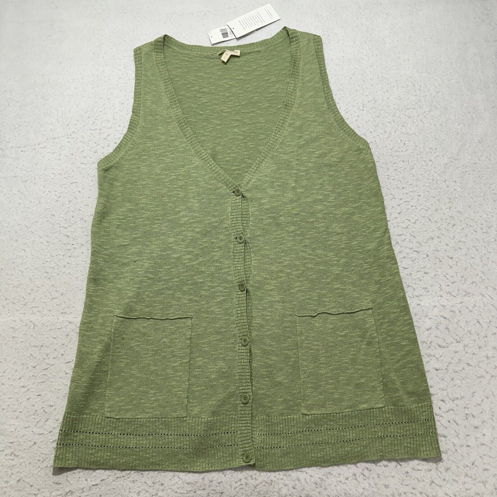 Eileen Fisher Women's Large Linen Cotton Slub Sleeveless Cardigan Sweater Green