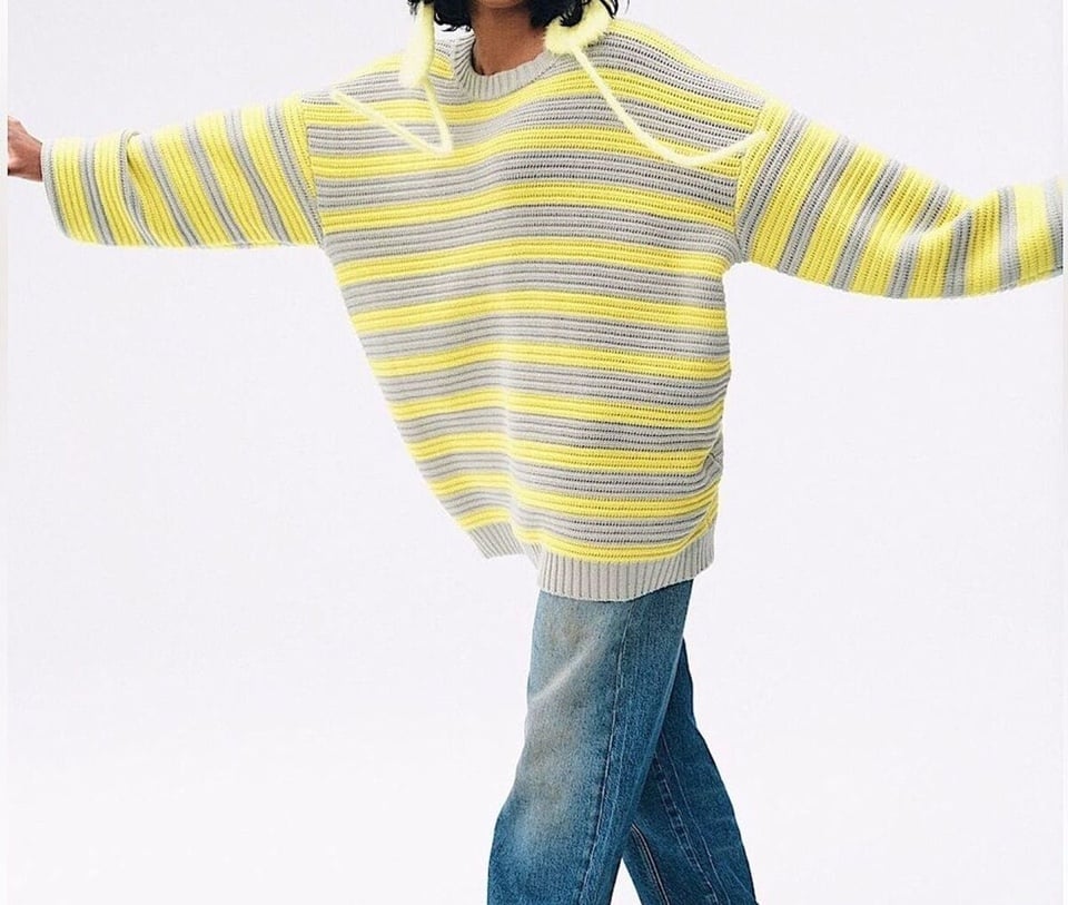 Free People Links Pullover Sweater Slouchy Knit Striped Yellow Gray, Small