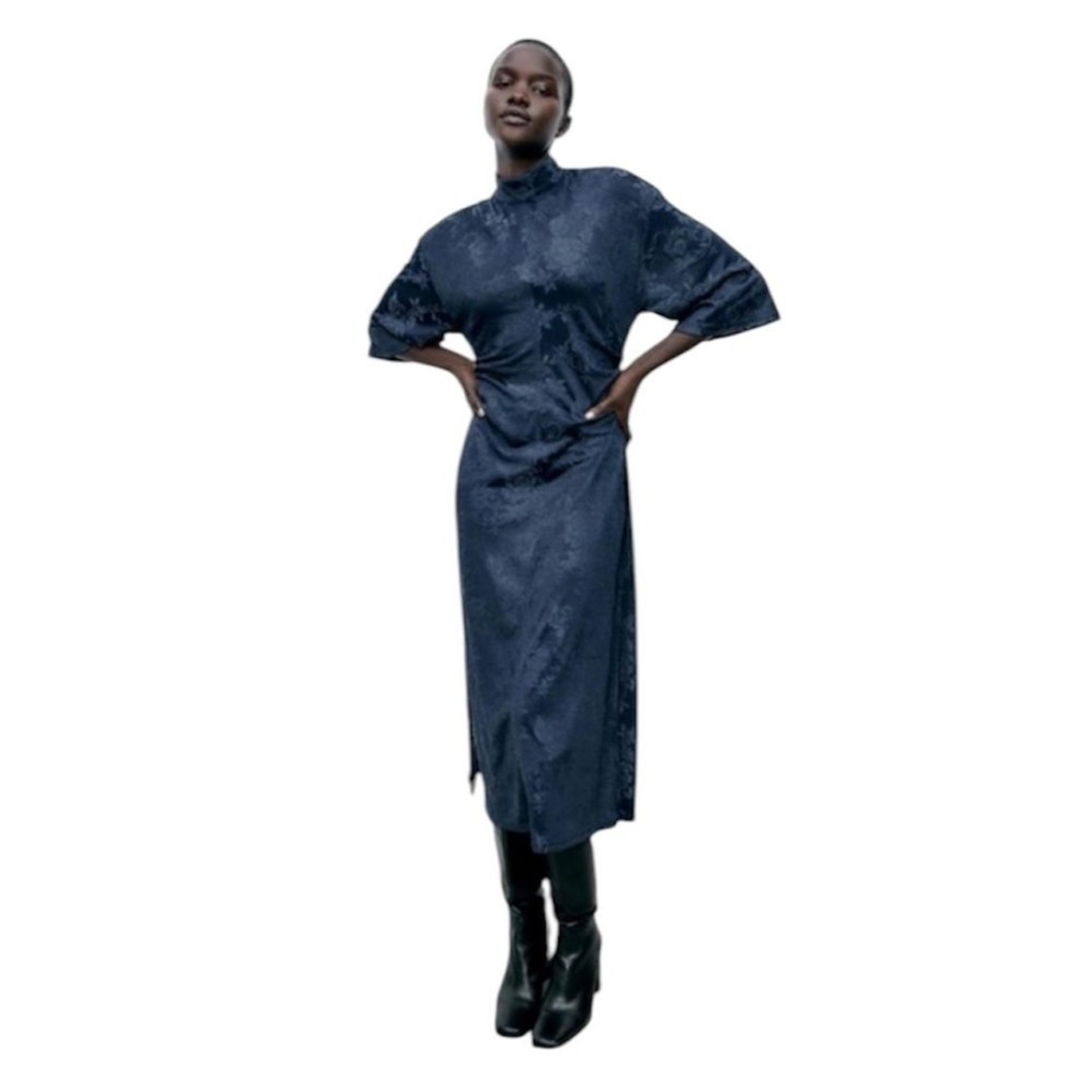 Zara navy blue jacquard kimono dress midi length size small