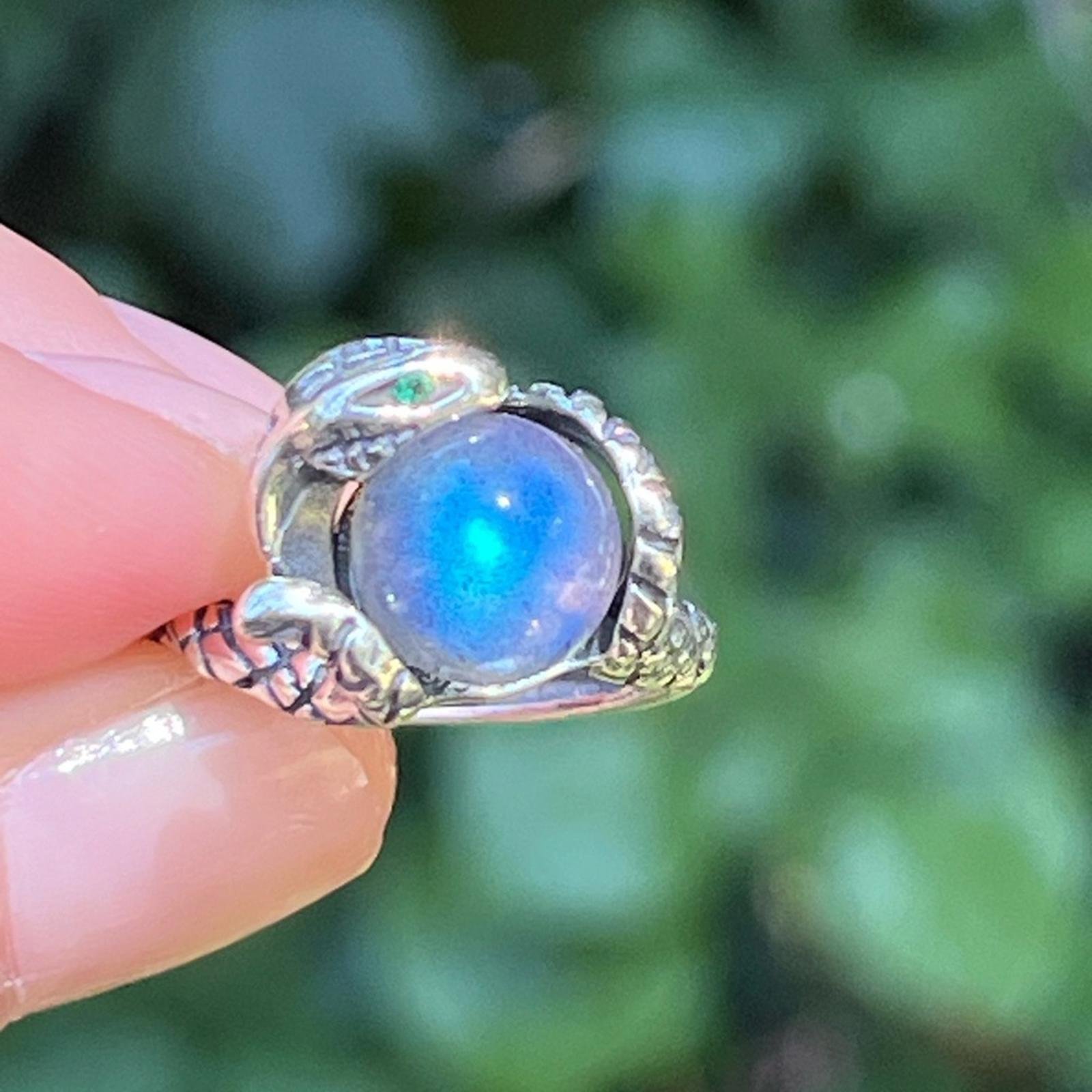 Sterling silver adjustable blue‎ labradorite snake ring