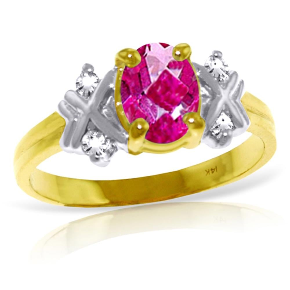 14K. SOLID GOLD RING WITH DIAMONDS & PINK TOPAZ