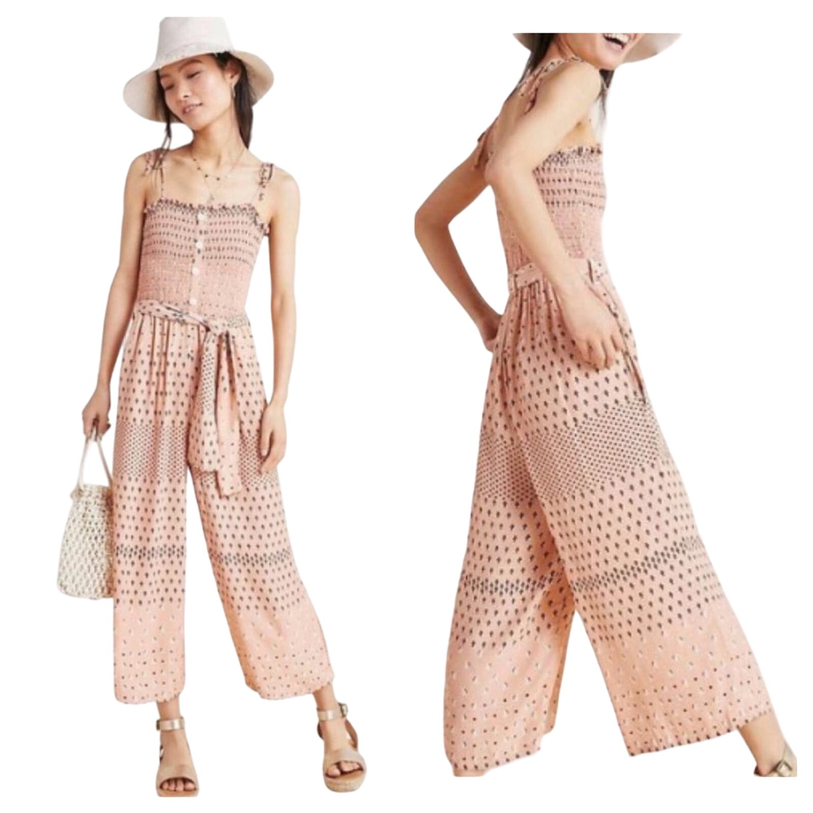 Faithfull the Brand X Anthropologie Jumpsuit Maille Floral Wide Leg Pink S