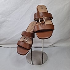 Giani Bernini Caitlynn Womens Embellished Faux Leather Slide Sandals Brown Sz 6