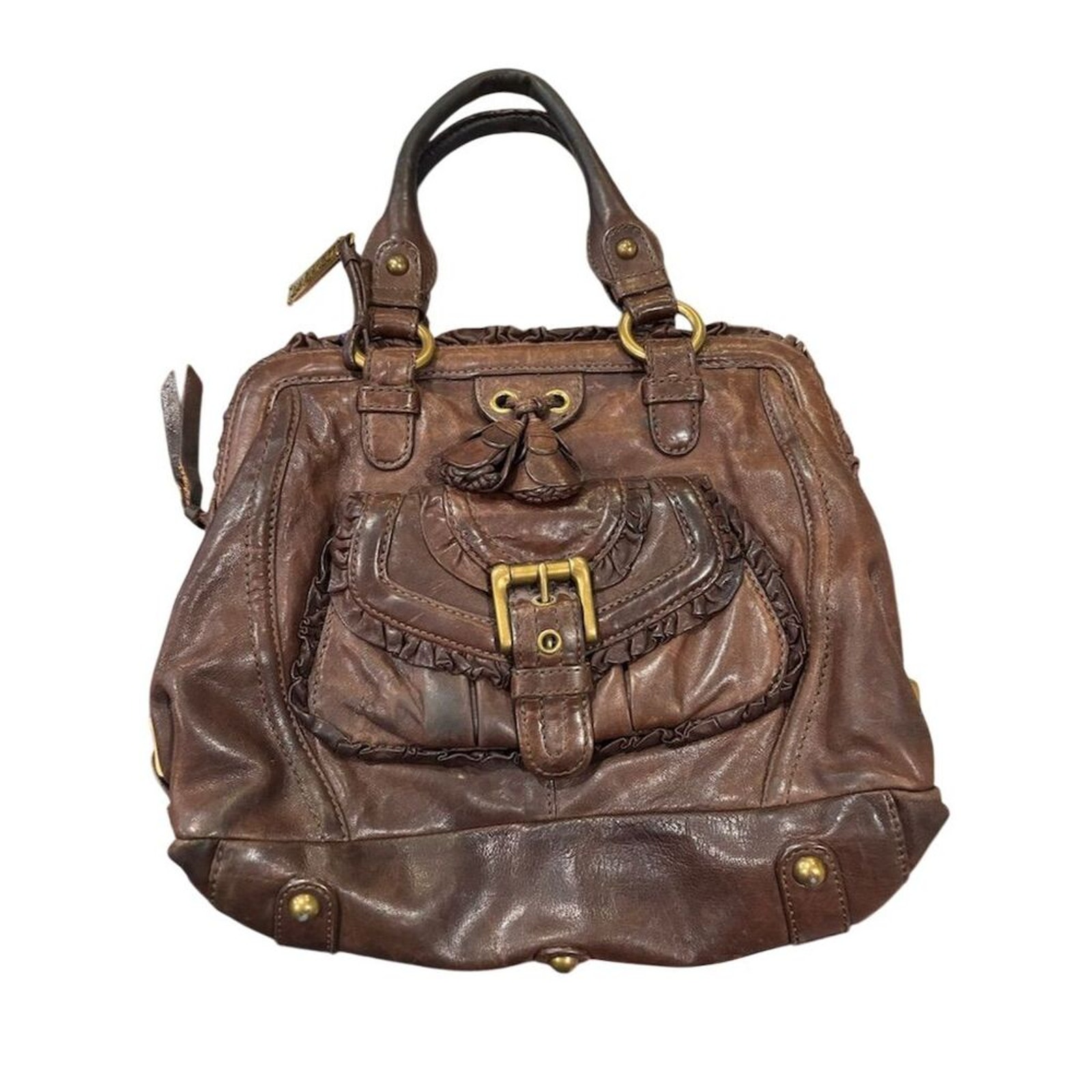 Vintage Lockhart Brown Leather Handbag Fringe Detail Victorian Style