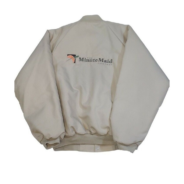 Vintage Graphic Minute Maid Company Varsity Jacket Beige Auburndale made in usa