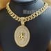 Gold Praying Hands Oval Pendant & 24 Iced Cuban Box Lock Chain Necklace