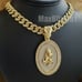 Gold Praying Hands Oval Pendant & 24 Iced Cuban Box Lock Chain Necklace