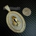Gold Praying Hands Oval Pendant & 24 Iced Cuban Box Lock Chain Necklace