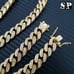 Gold Praying Hands Oval Pendant & 24 Iced Cuban Box Lock Chain Necklace