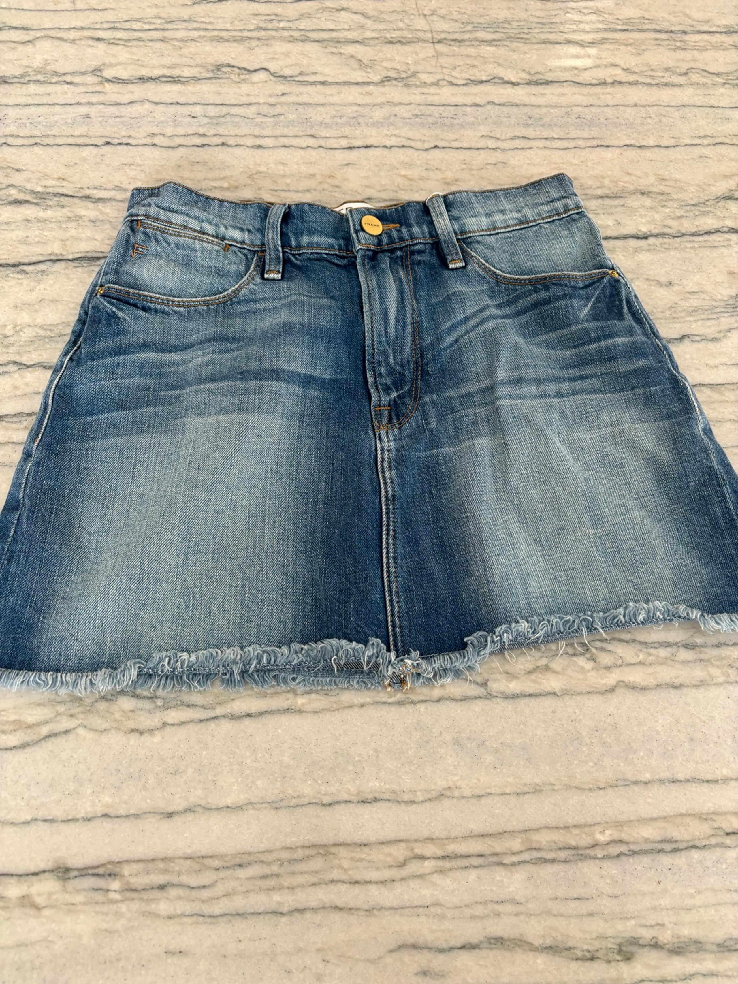 FRAME Women's Denim Le High Mini Skirt Federal Frayed Raw Cut Hem Size 25