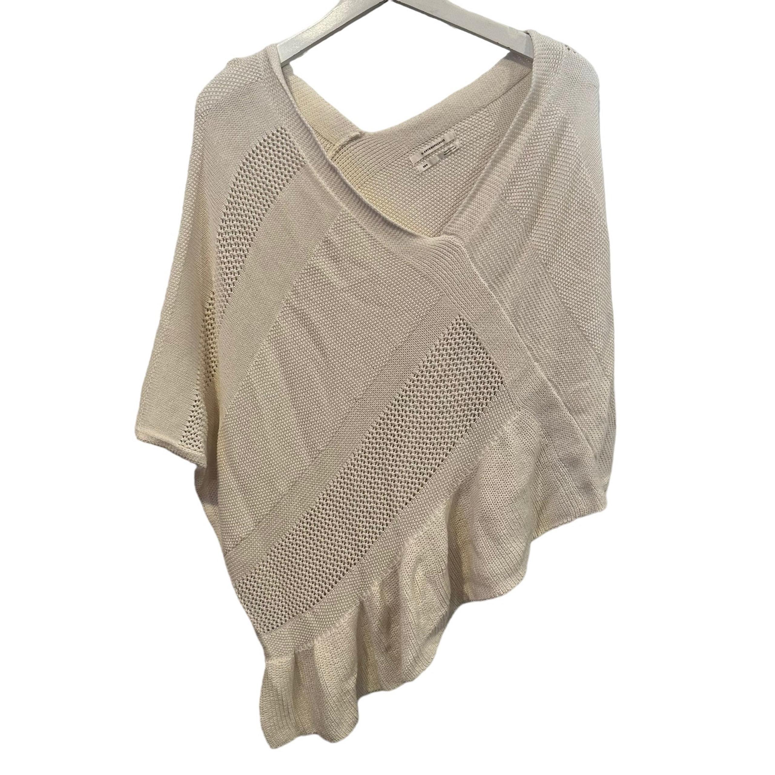 Anthropologie Cotton Blend Pull Over Shaw poncho in Cream tan sweater Size XS/S