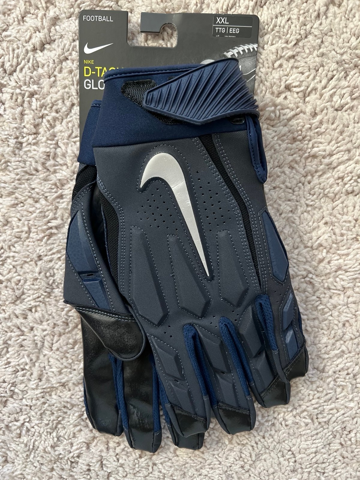 Nike D-Tack 6.0 Men Navy Blue Black Lineman Football Gloves
