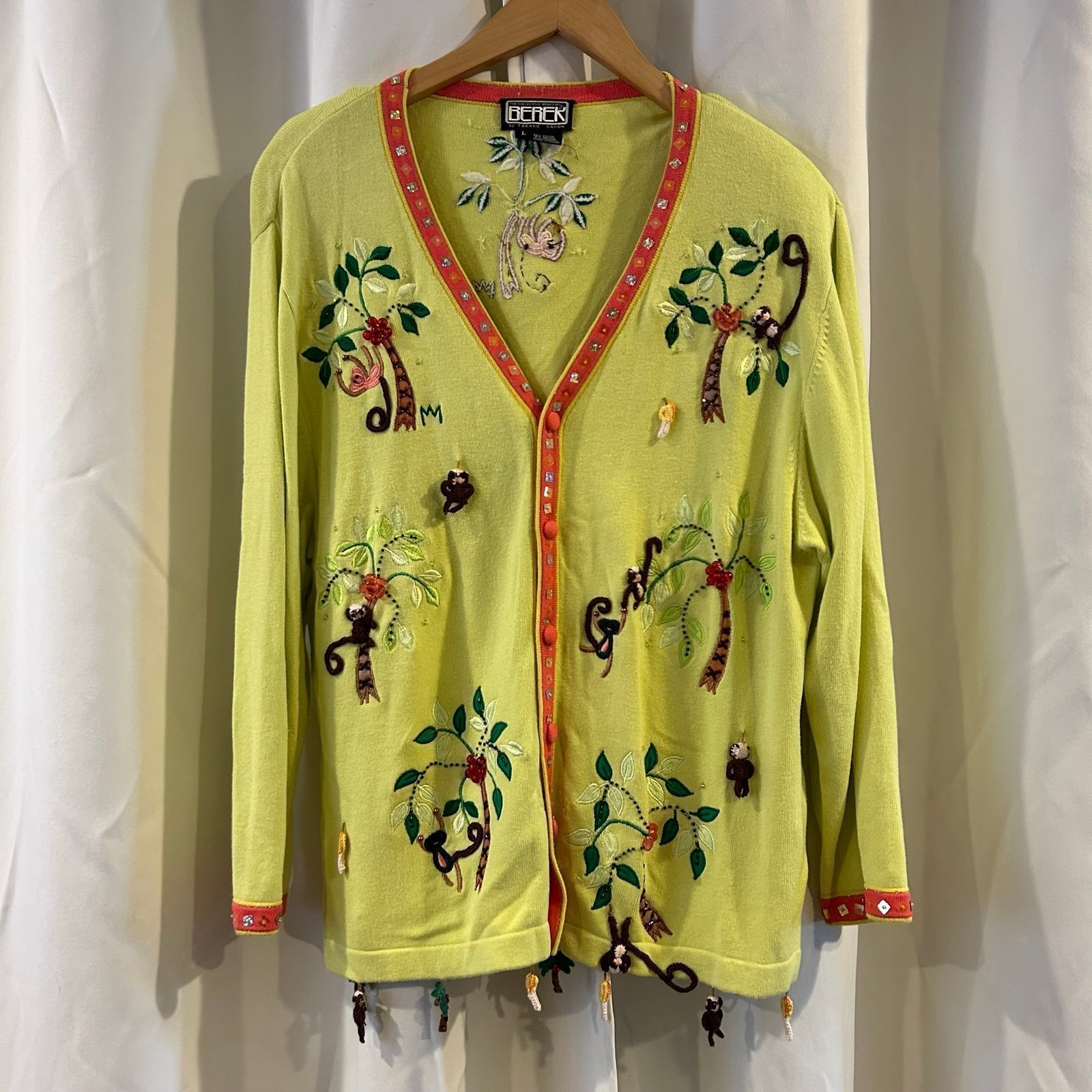 Berek 2 Takako Sakon Sweater Cardigan Women’s Sz L Art-to-wear Yellow Monkey Vtg