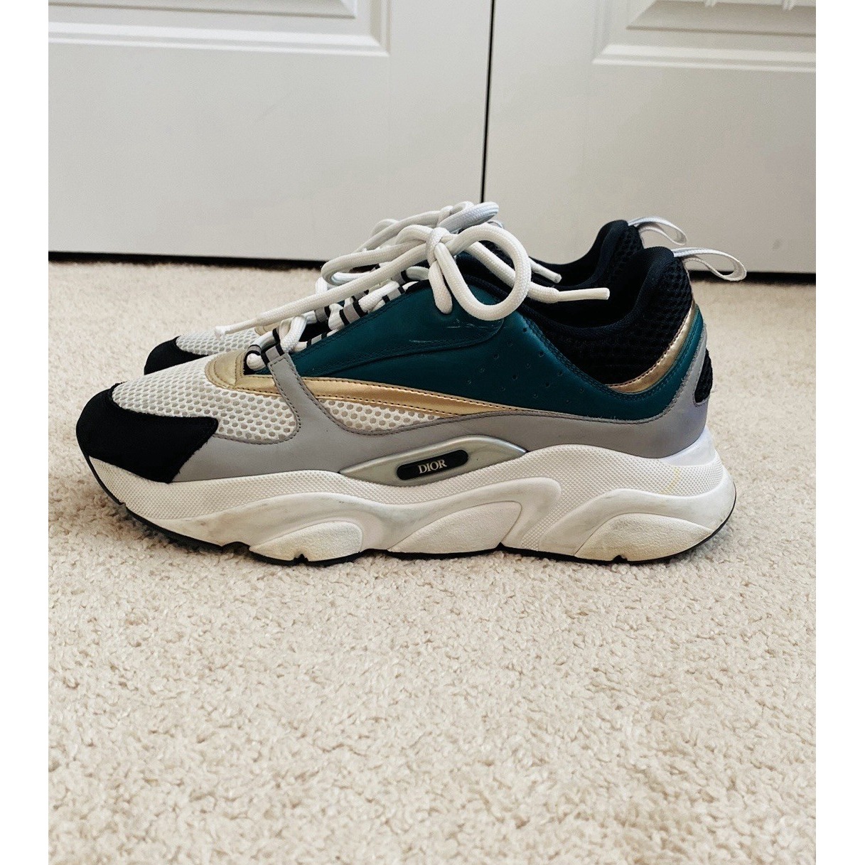 Christian Dior B22 Mens Sneakers Trainers White Black Green Gold Size 42 US Sz 9