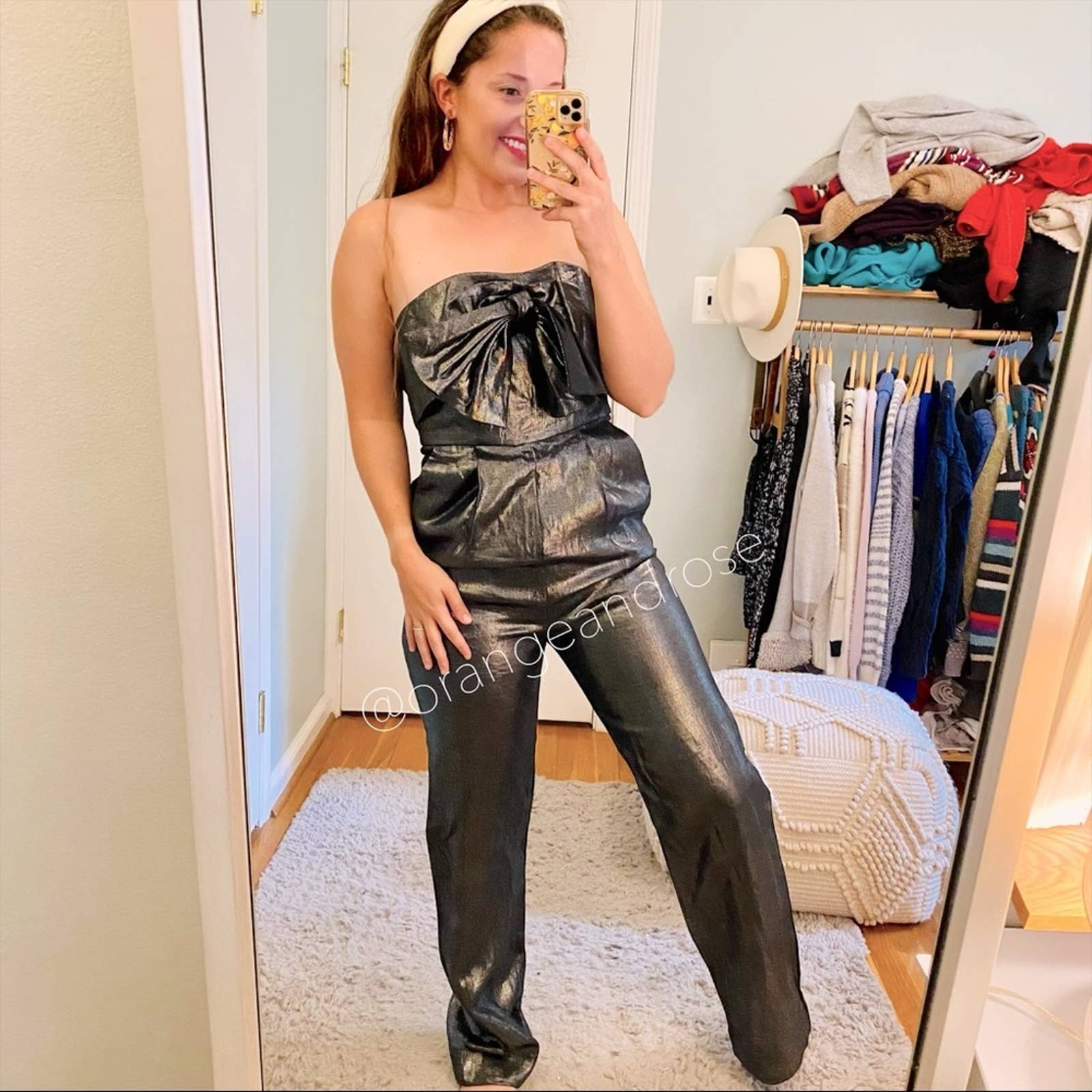 NWT Rachel Antonoff Dark Gray Metallic Rare Bow Strapless Jumpsuit Holiday Party