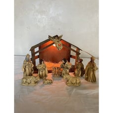 Vintage Made in Japan Nativity Scene Glazed Figurines Stable Light Up Christmas