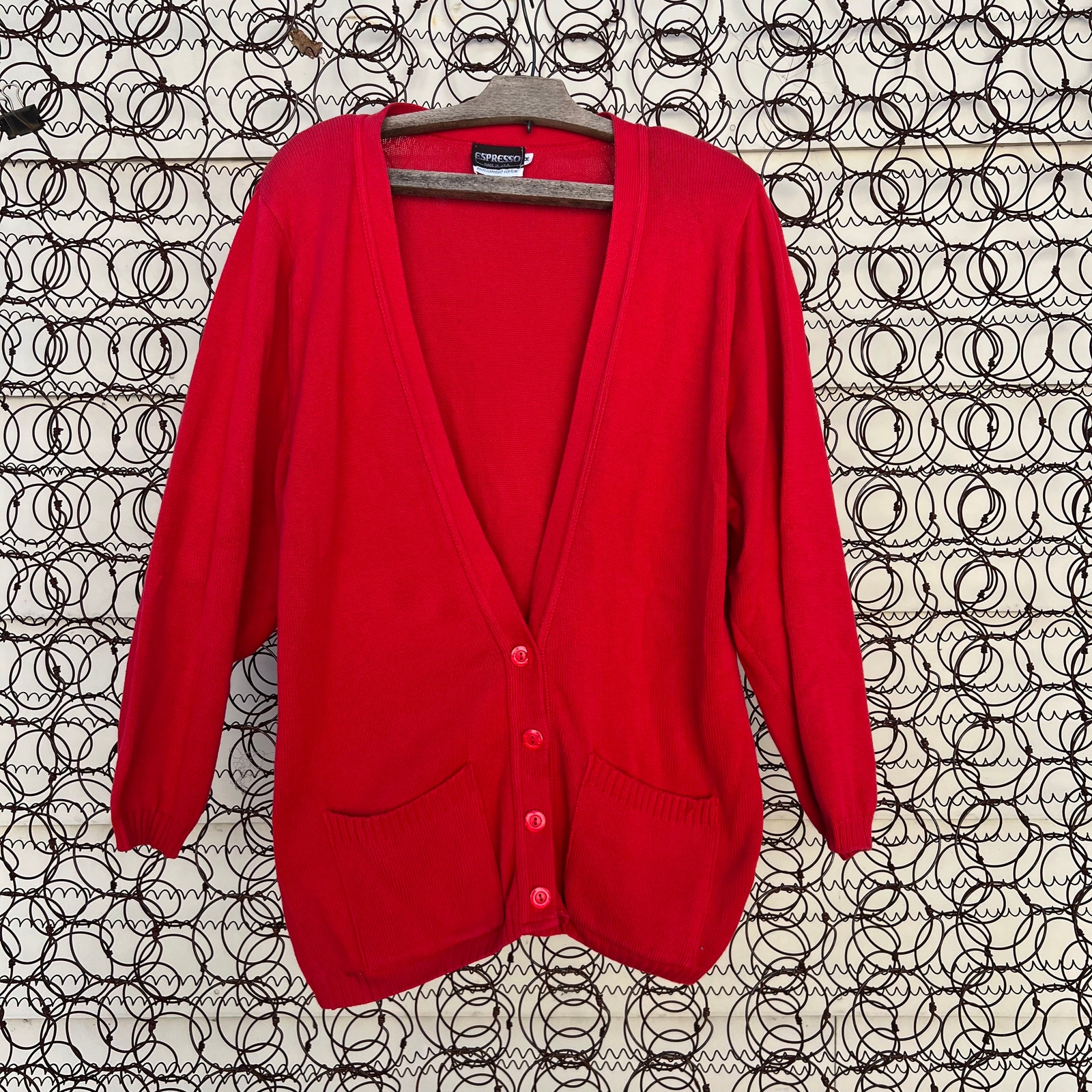 Vintage Espresso red cotton button down granny cardigan sweater