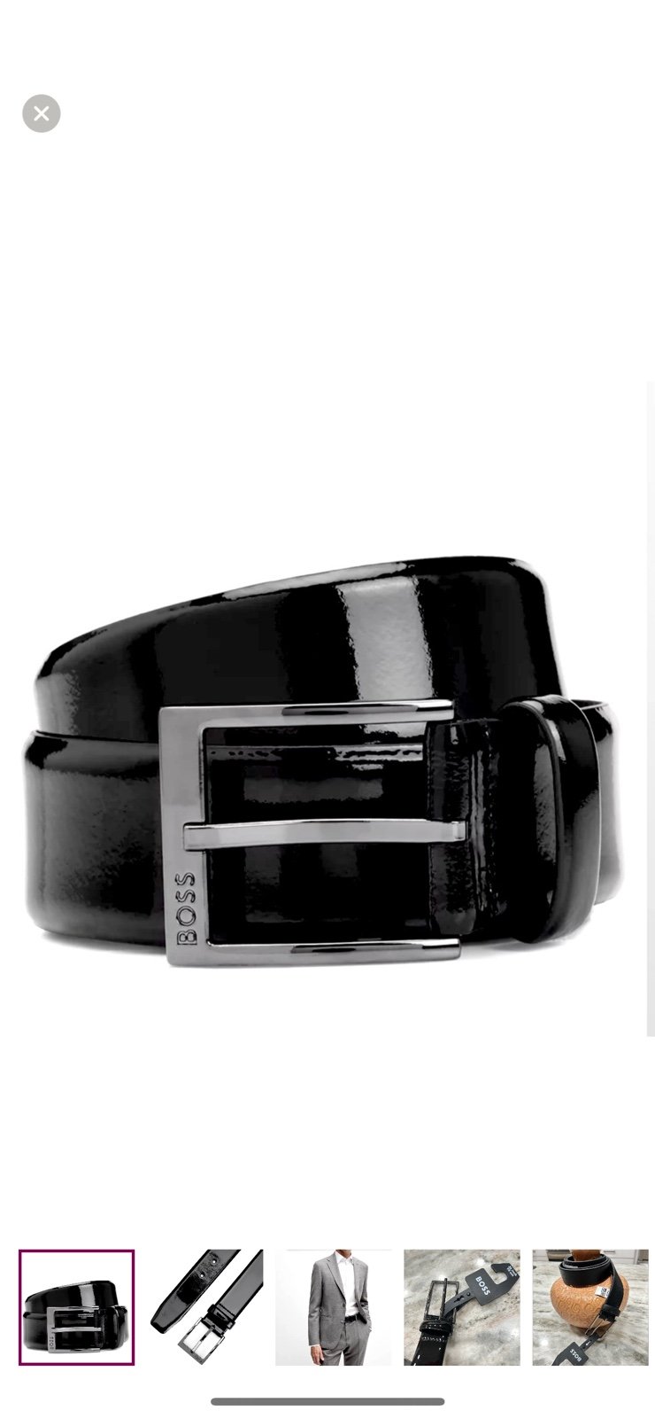 NWT BOSS Signature Italian Patent Cow Leather Gunmetal Buckle Belt