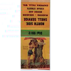 North Side Shell Service Chippewa Falls WI Pinup Vintage Matchbook Cover SF4-Y1