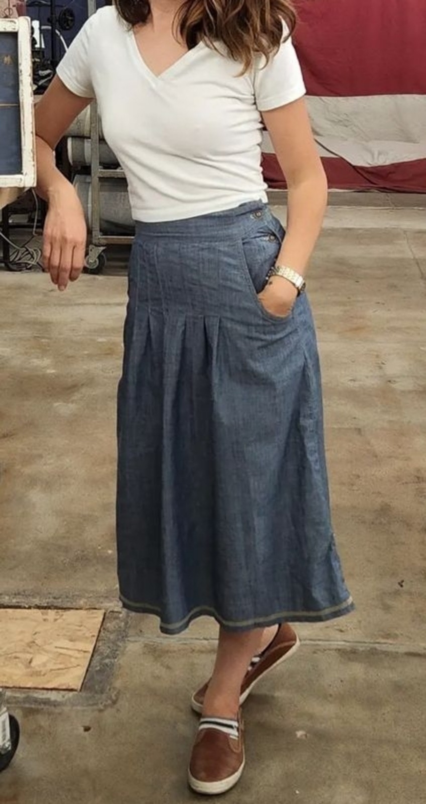 Railcar Denim Pleated Schoolgirl Skirt M