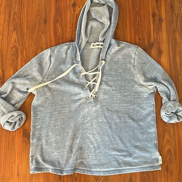 The Laundry Room Revolve oversized light blue distressed sailor style hoodie swe