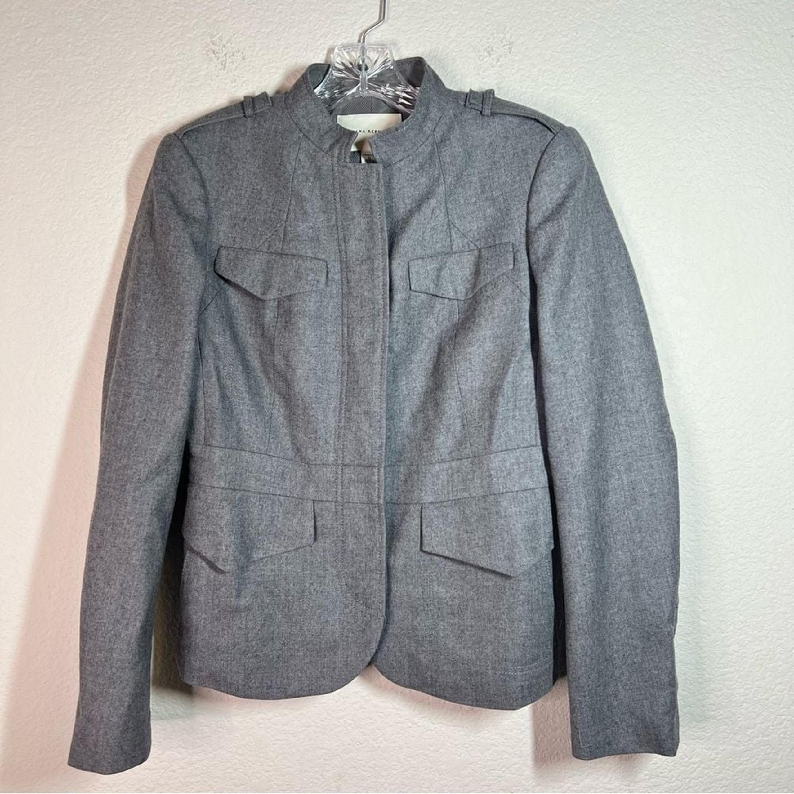 Banana Republic Gray Buttoned Wool Nehru Sharp Military Jacket Womens Size 6