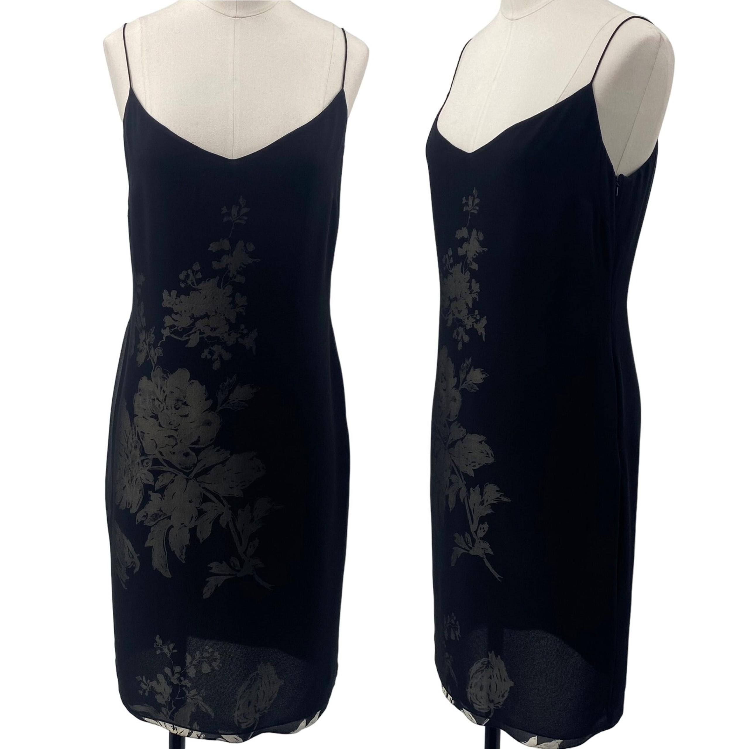 Vintage 90s Anne Klein Silk Slip Mini Dress Floral Silhouette Print Black Gray 4