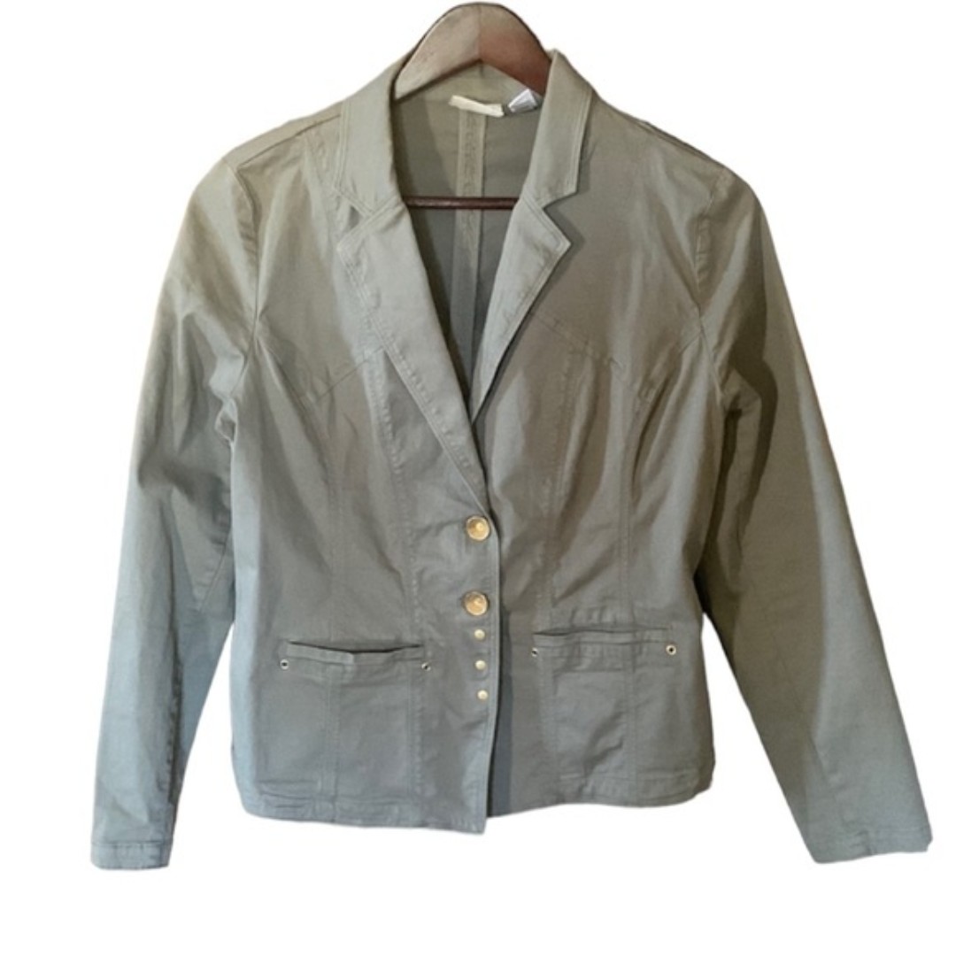 Chicos olive green gold button detailing jacket
