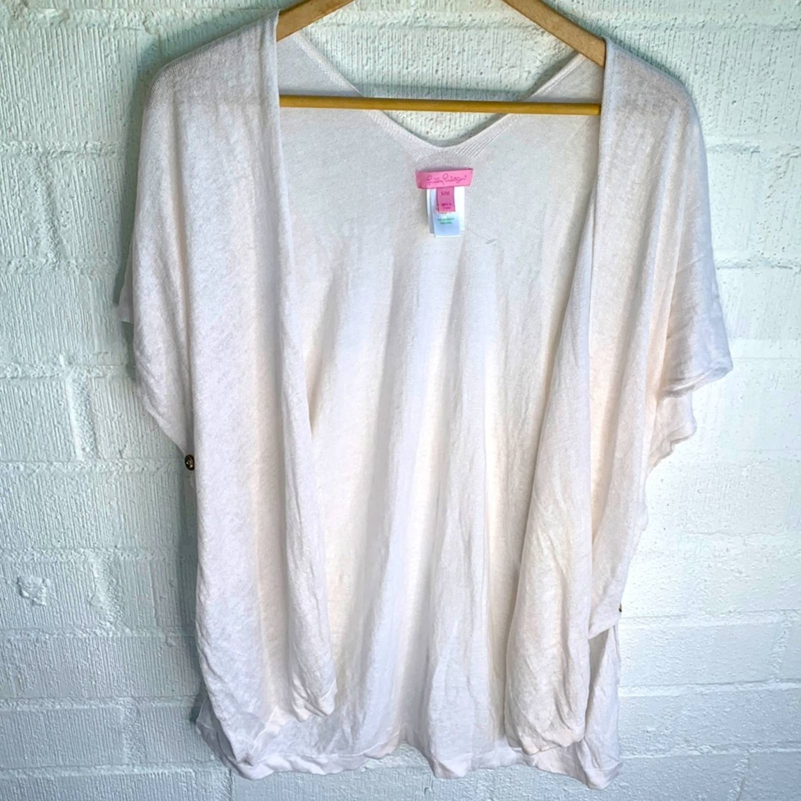 Lilly Pulitzer Women's White Linen Cardigan Swim Cover Up sz S/M