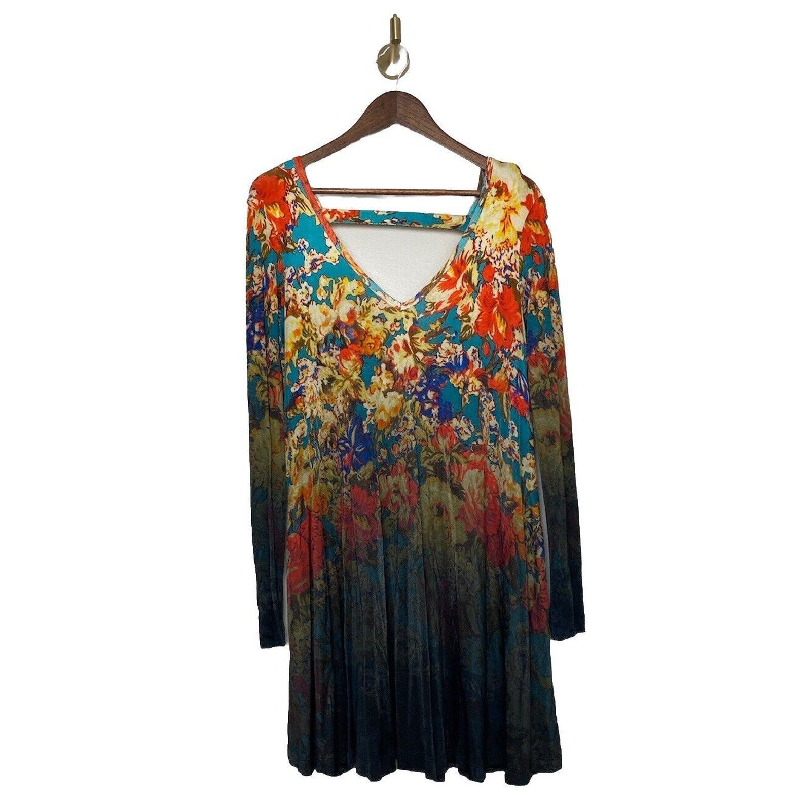 Free People Annette Floral Tunic Mini Dress Boho Ombre Flowy Oversized Small