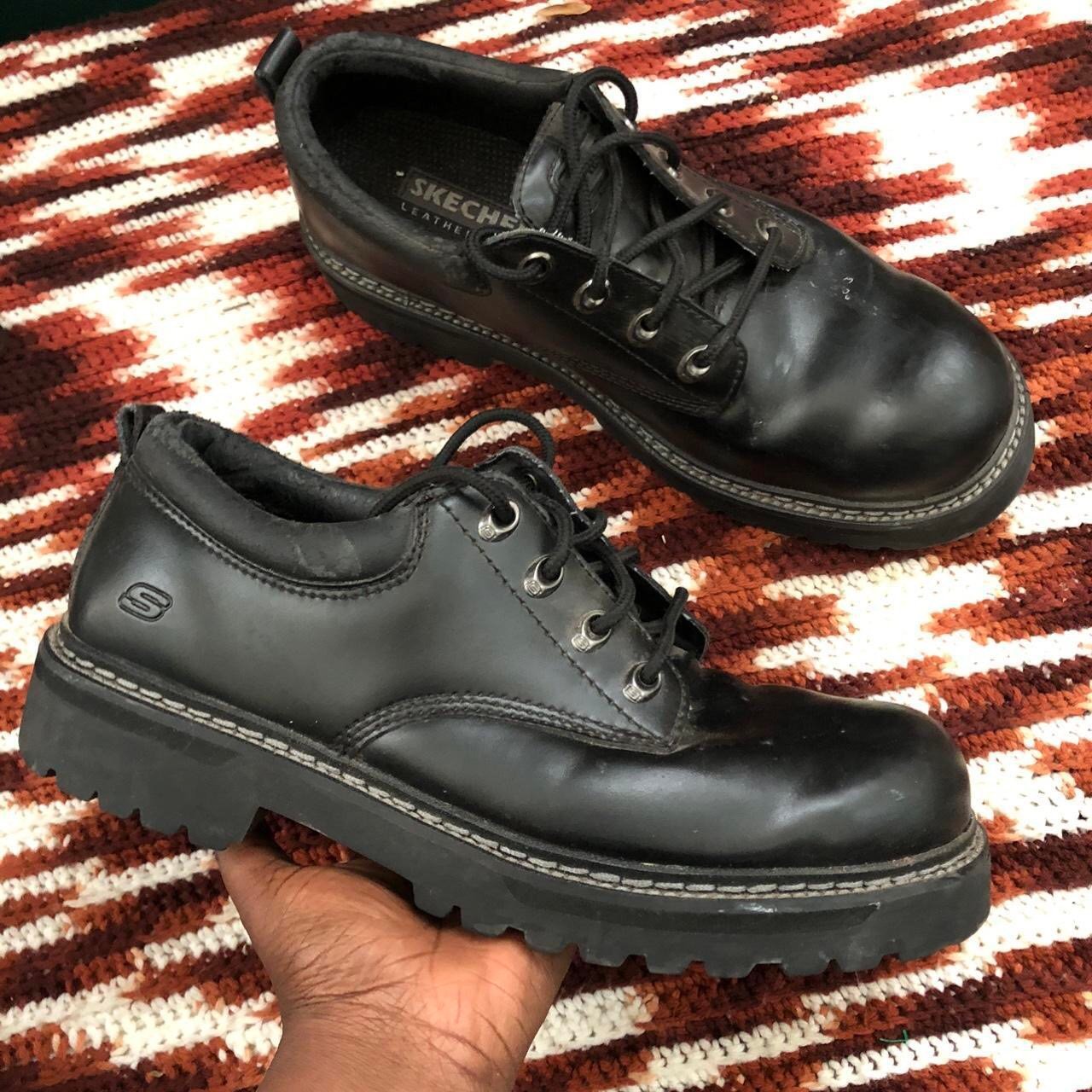 Vintage Y2K Black Lug Sole Skechers chunky platform oxfords boots loafers shoes