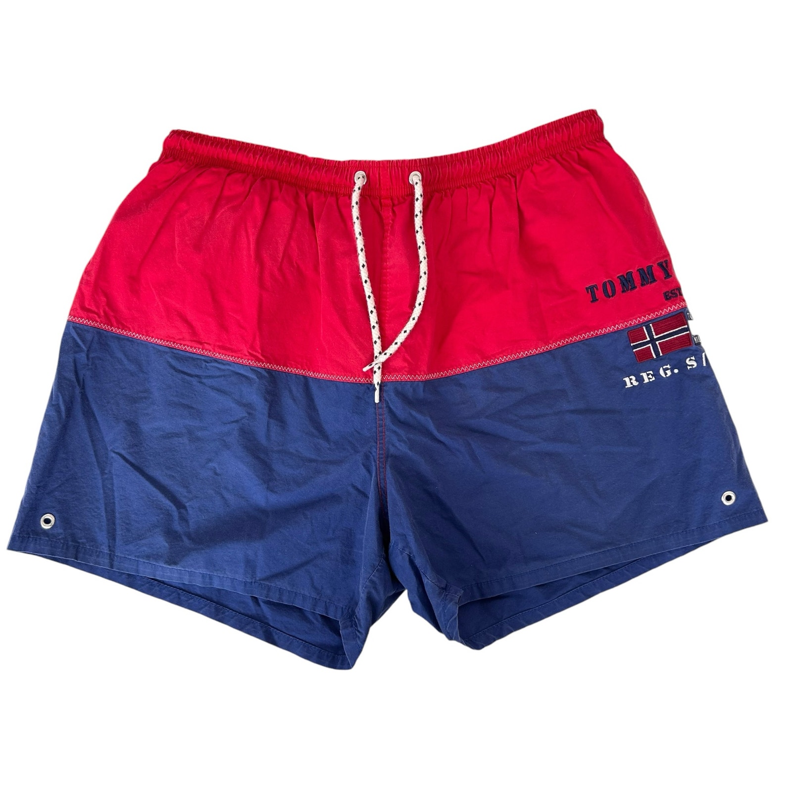 Vintage Tommy Hilfiger Blue Red Color Block Bathing Suit Shorts Sz M