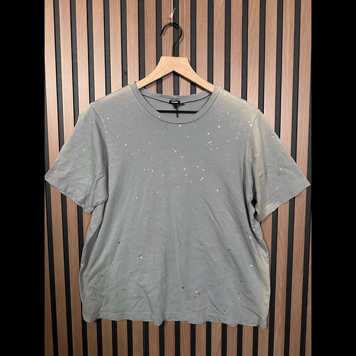New Monrow T Shirt Large Womens Blue Gray Short Sleeve Paint Spatter Graphic Tee