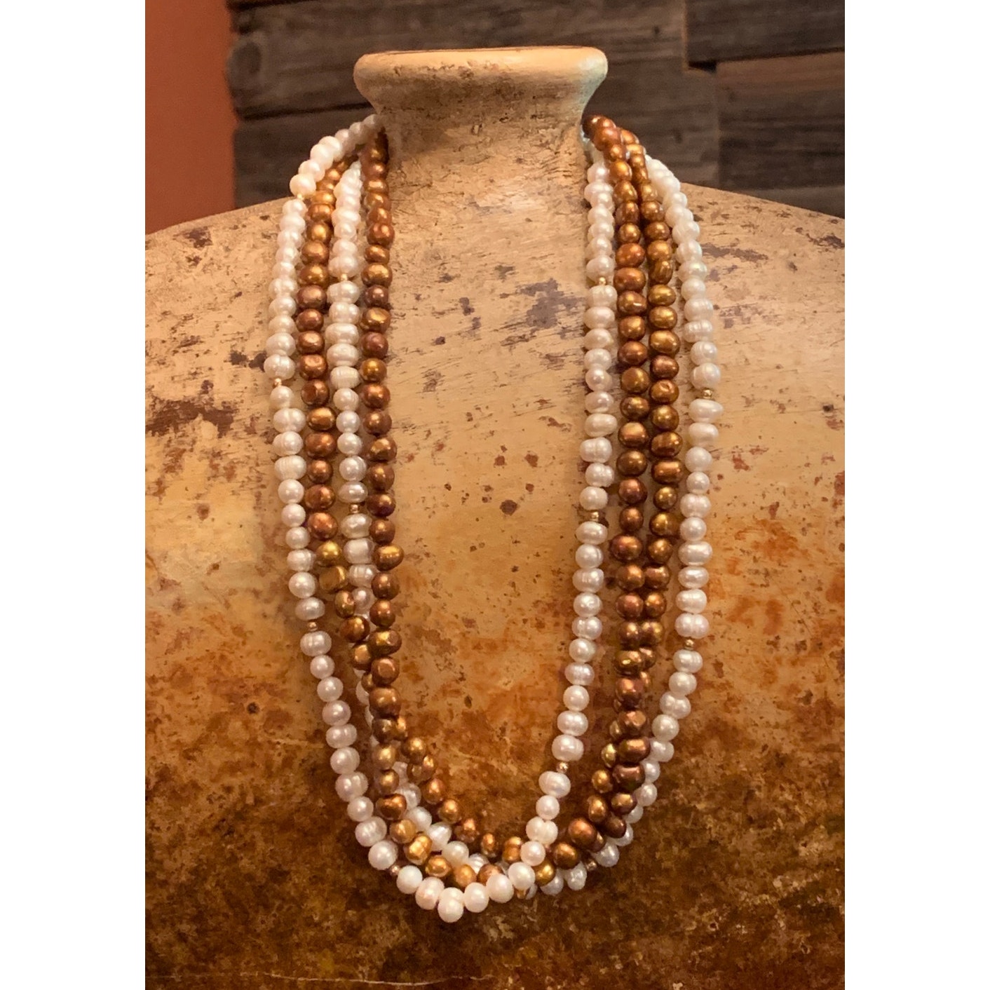 14K Gold and Freshwater Pearl Multi Strand Necklace