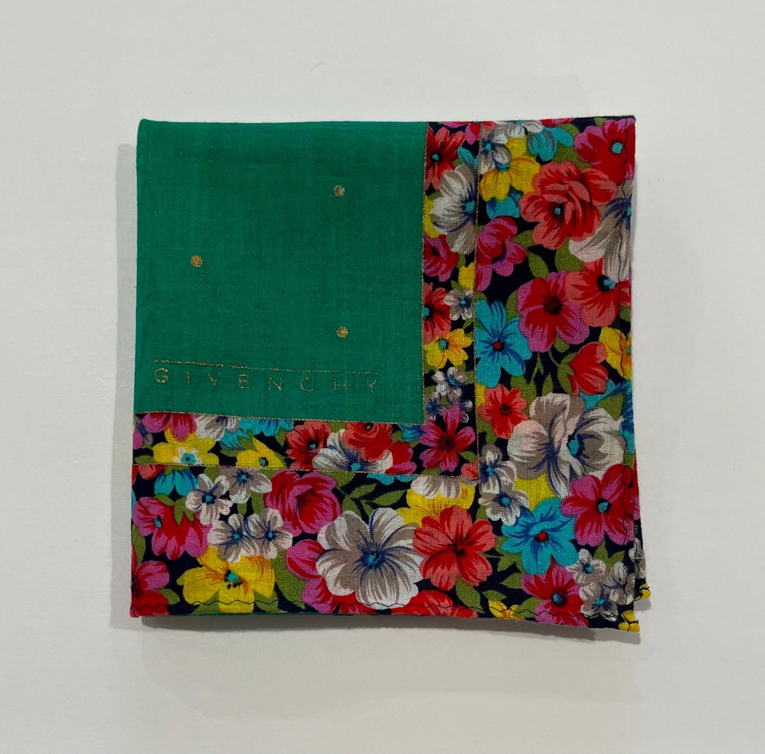 Givenchy Handkerchief Vintage Women Art Floral Cotton Pocket Square Scarf 18"