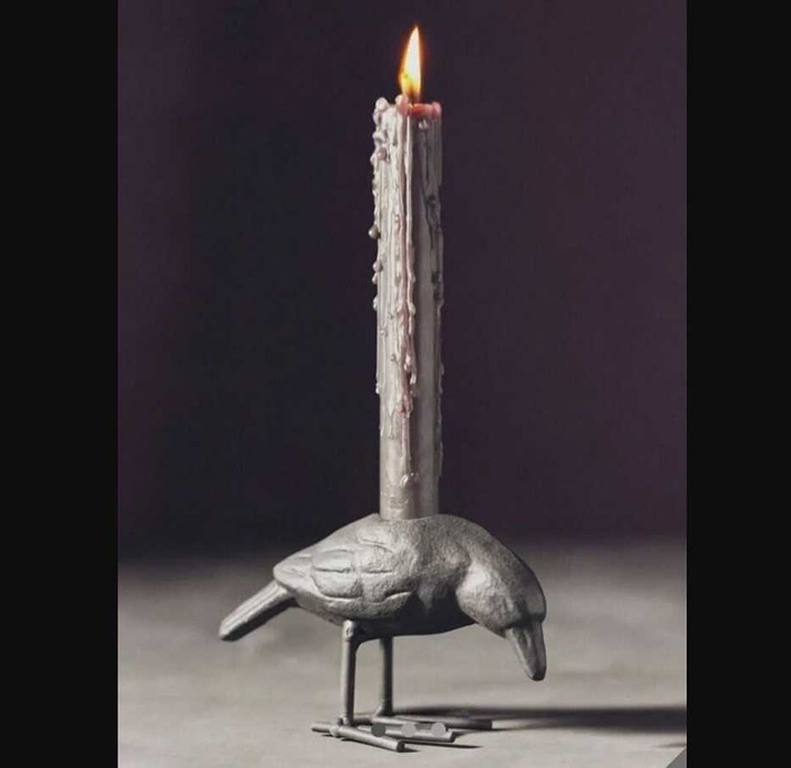 New Anthropologie crow heavy metal taper candle holder Halloween blackbird