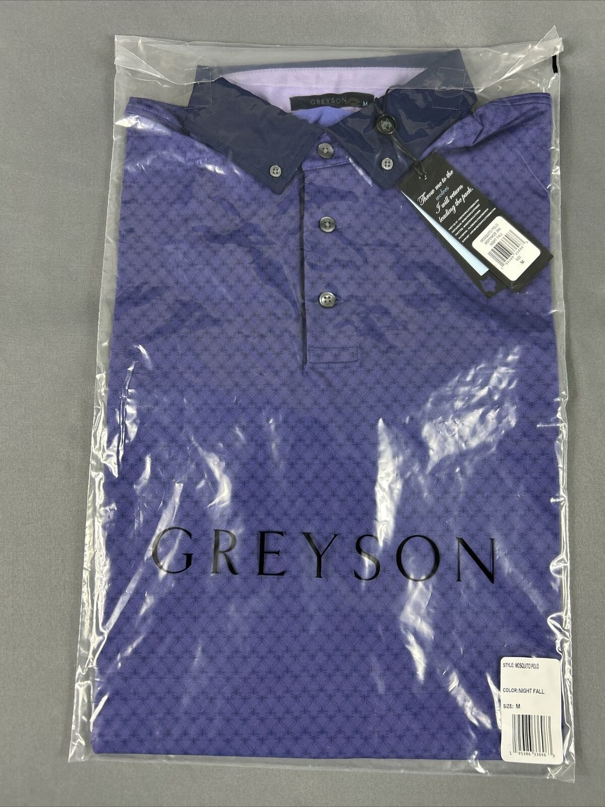 Greyson Golf Shirt Polo Mosquito Print Medium Night Fall Purple NWT MSRP 118