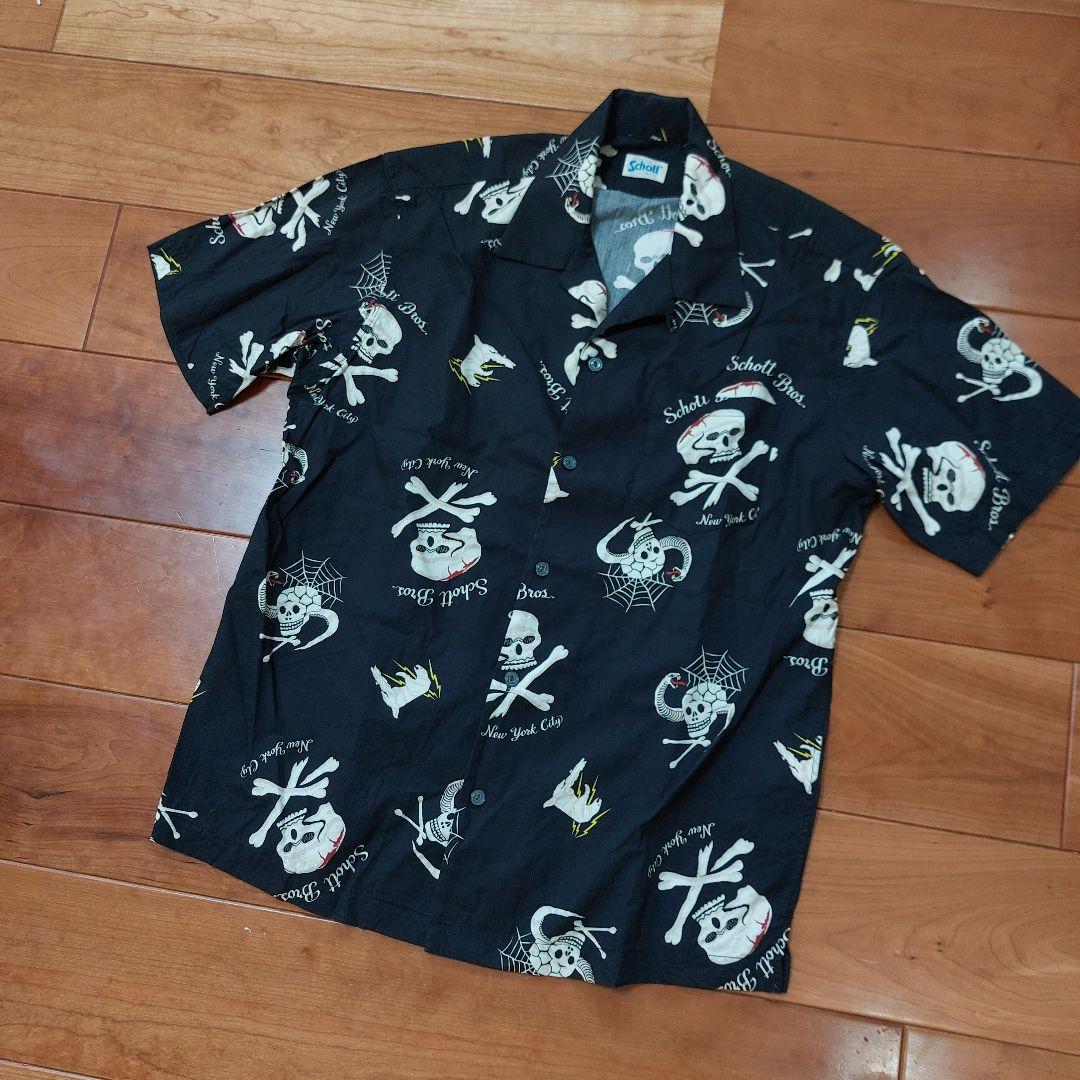 Schott Short Sleeve Aloha Shirt Skull Size L