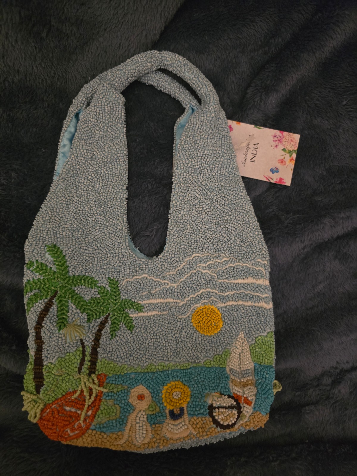 Made in India beaded beach scene bag