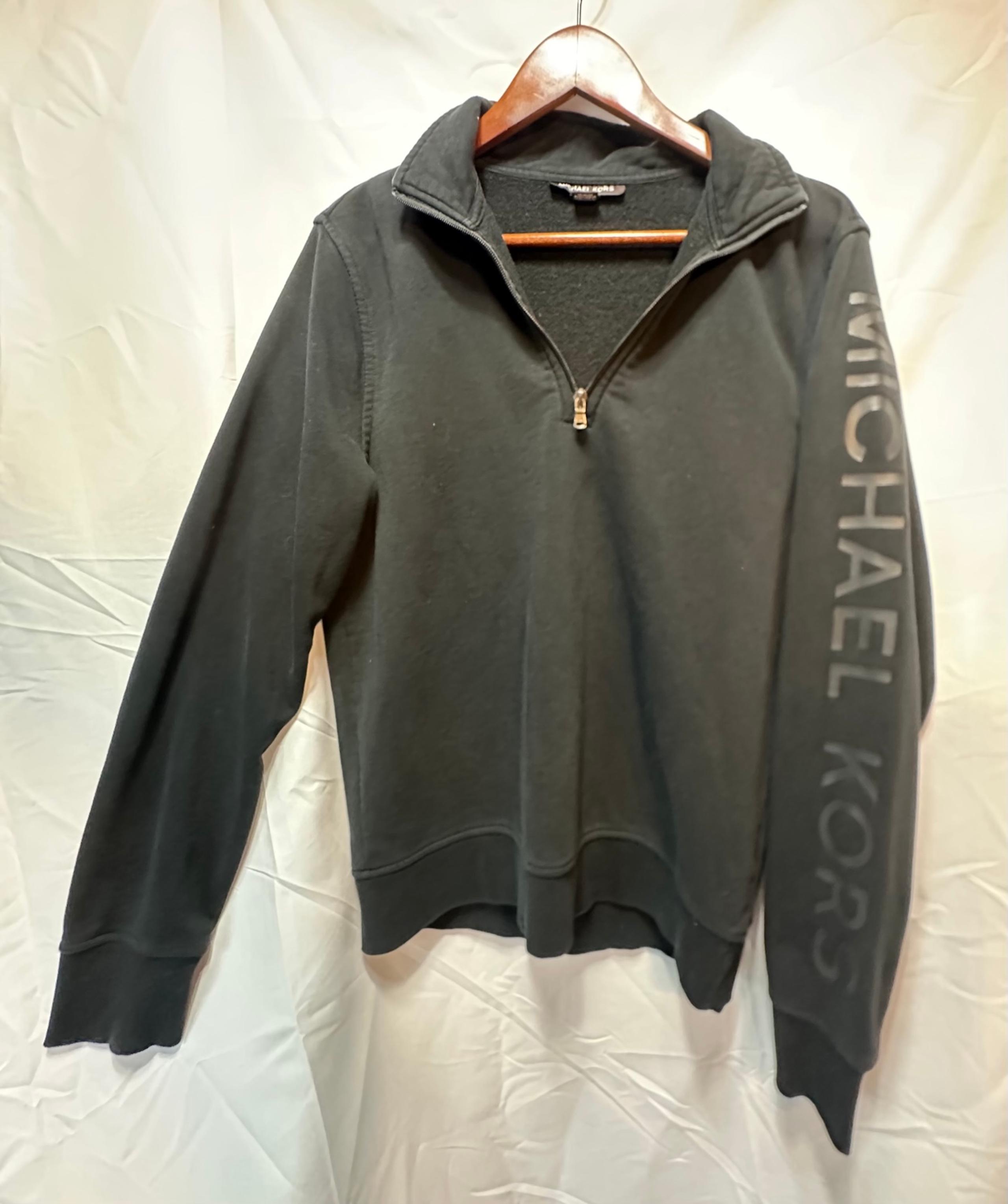 Michael Kors Men's Black 1/2 Zip Mock Neck Graphic Sweater, Sweat Shirt