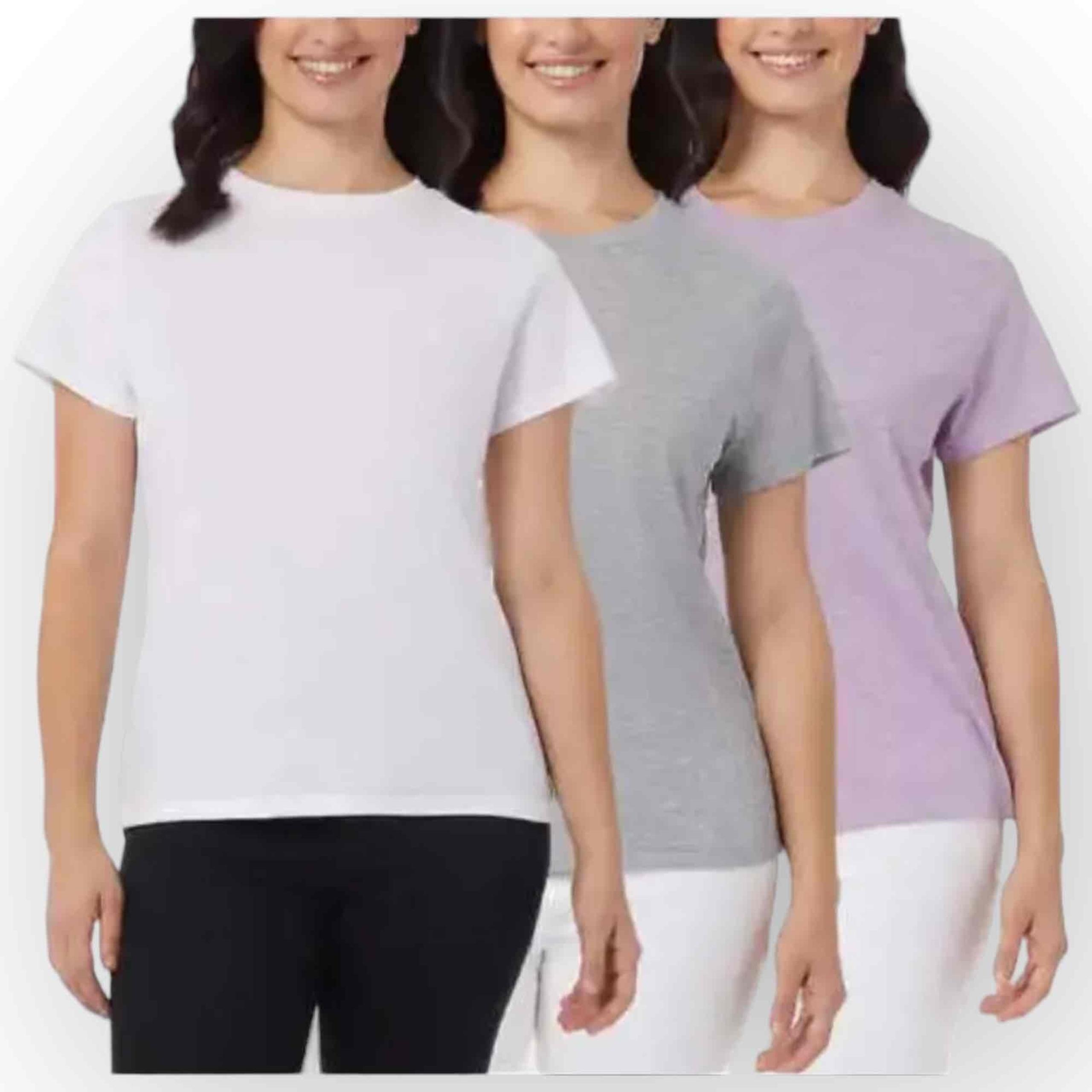 NWT 32 Degrees Ladies’ Cool Tee 3-Pack White, Heather Grey, Heather Lilac Small