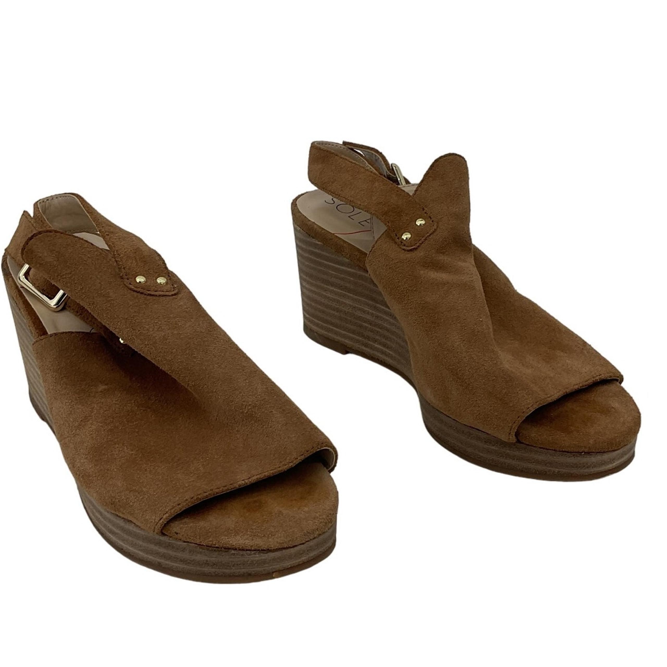 Sole Society Women's Brown Leather Open Toe Slingback Platform Heels Size 6