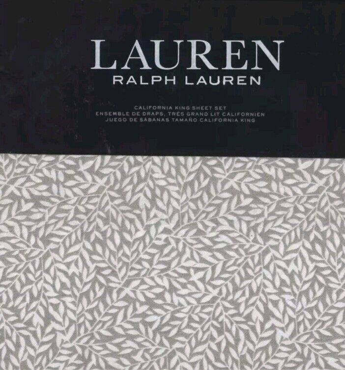 Brand New Ralph Lauren California King Sheet Set Spencer Leaf Sateen Color Grey