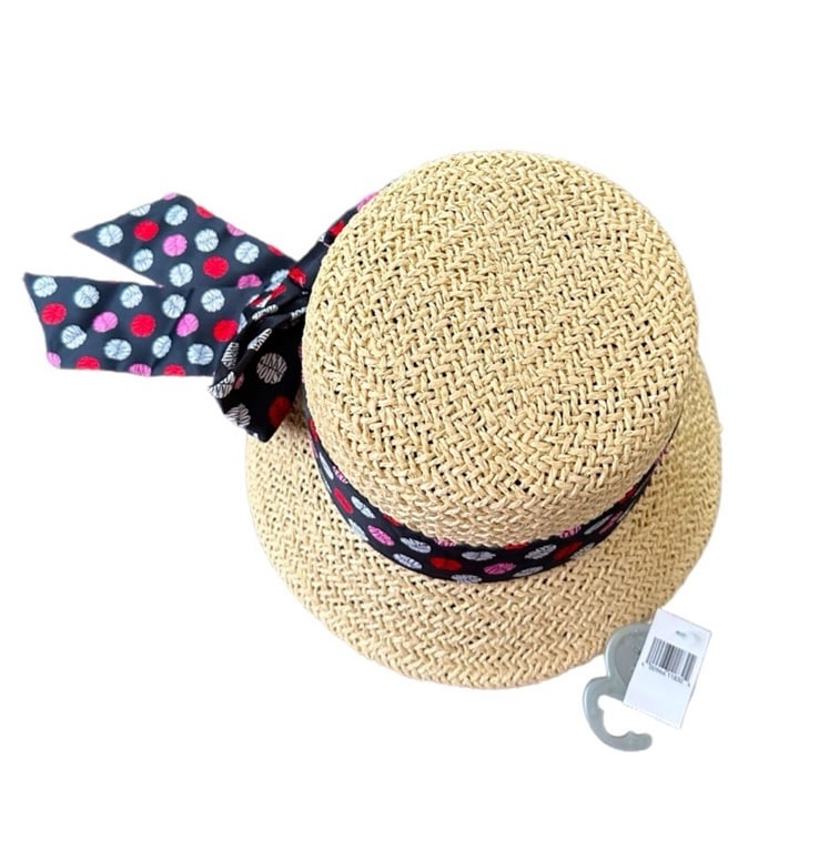 Women’s Authentic Disney Minnie Mouse Straw Hat with Polka Dot Ribbon - NWT