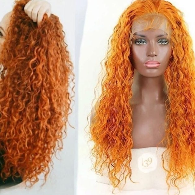 22 orange curly lace free part wig NEW
