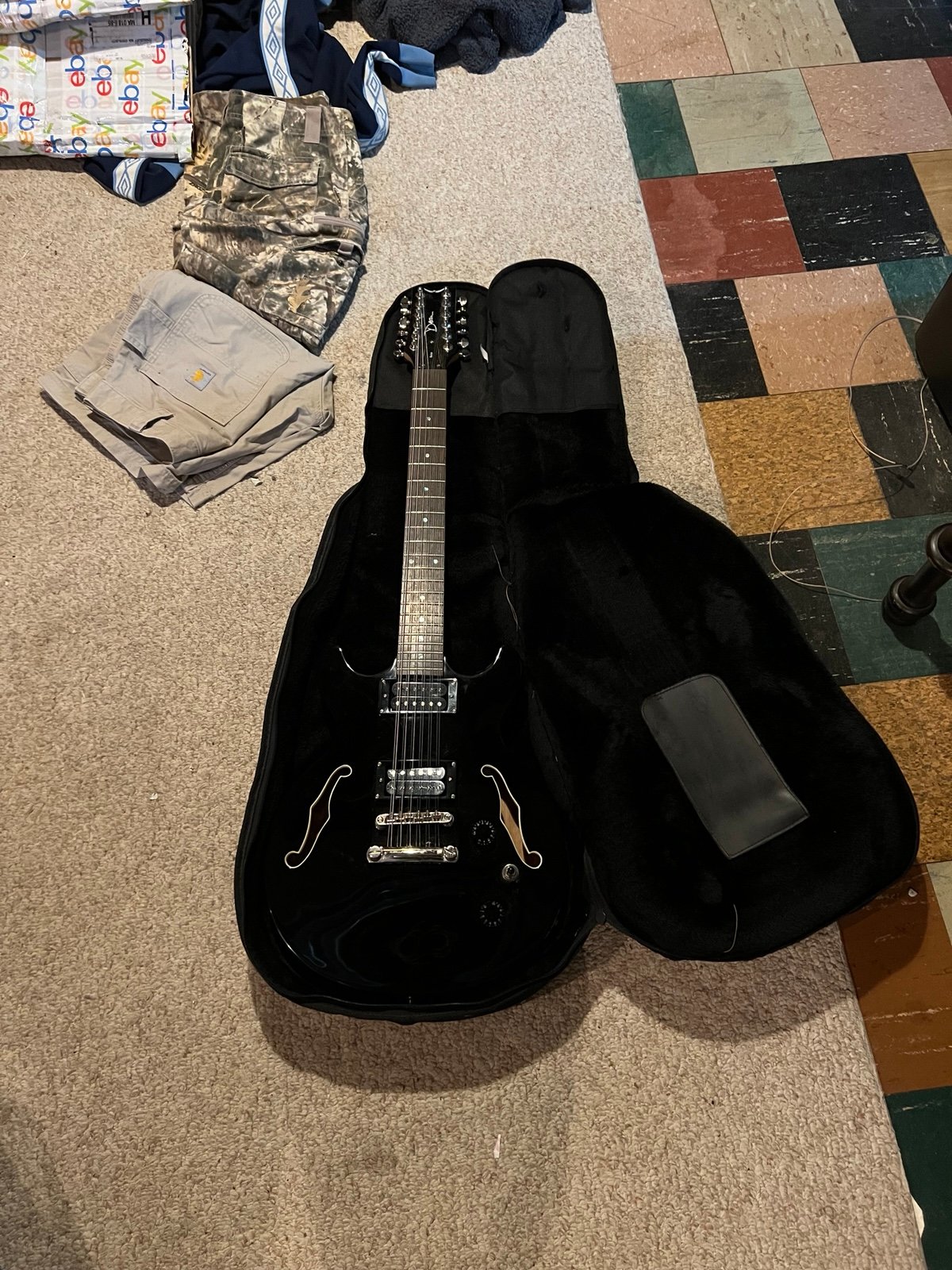 Dean Boca 12-string Semi-Hollowbody Electric Guitar Black With Soft Case!!