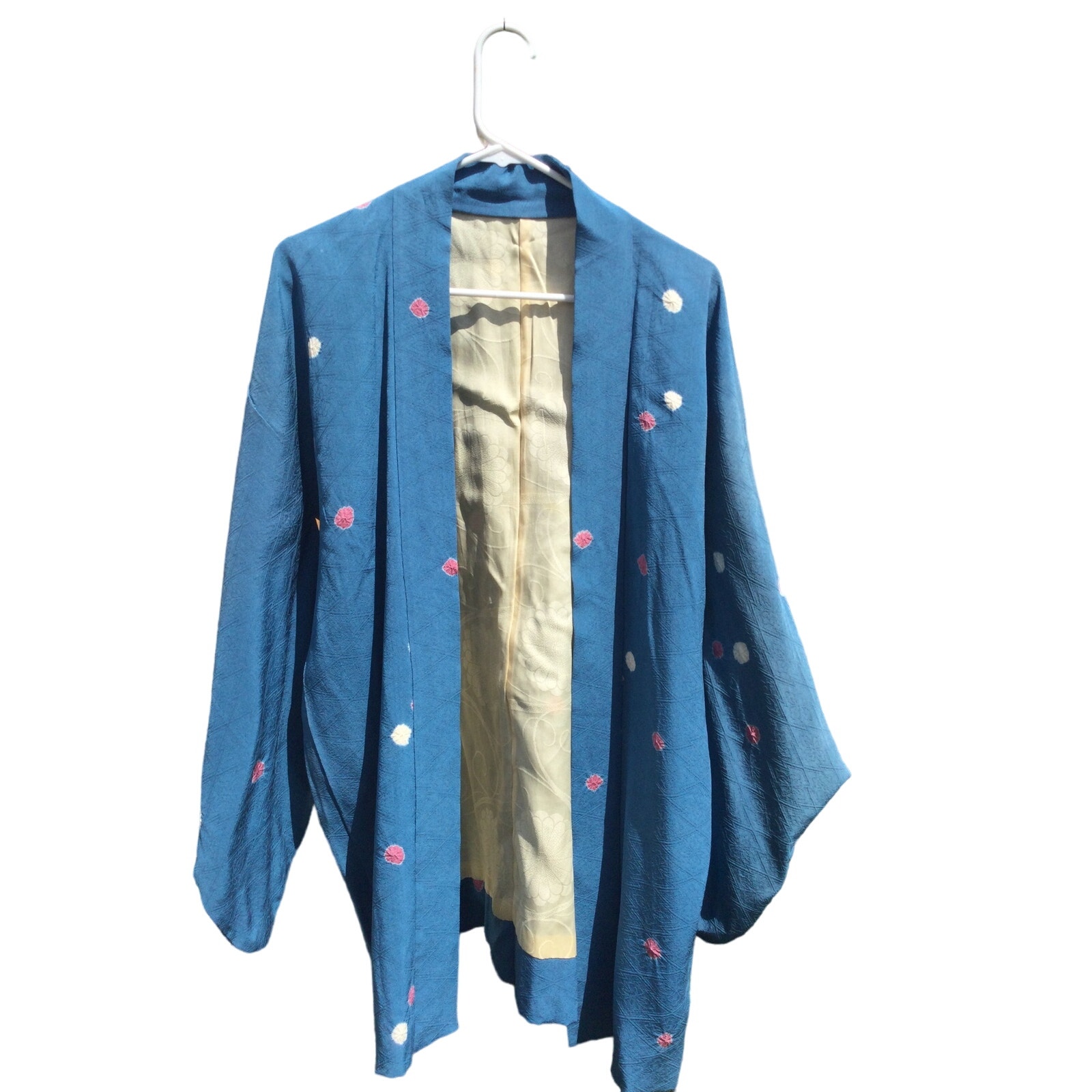 Vtg Asian kimono blue starburst one size silk handmade western fairy festival OS