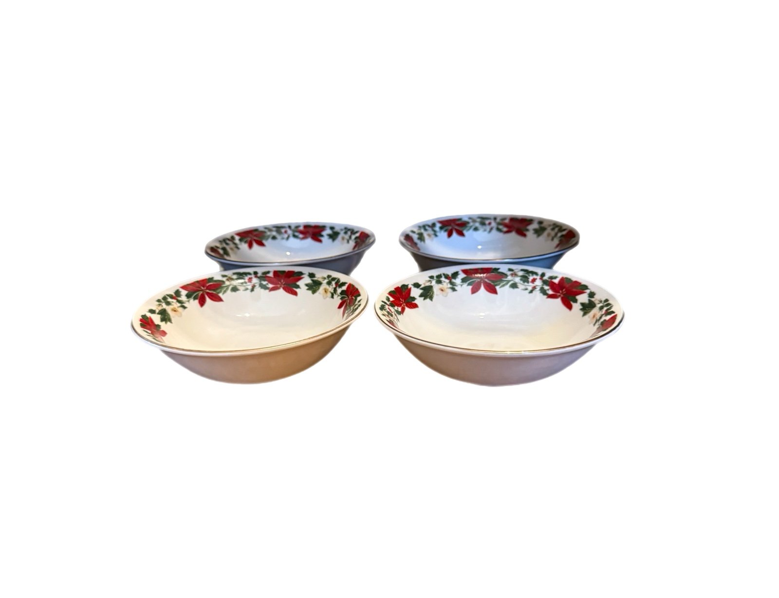 Vtg Gibson Christmas Poinsettia Design 6 3/8 Holiday Soup/Cereal Bowls Set of 4