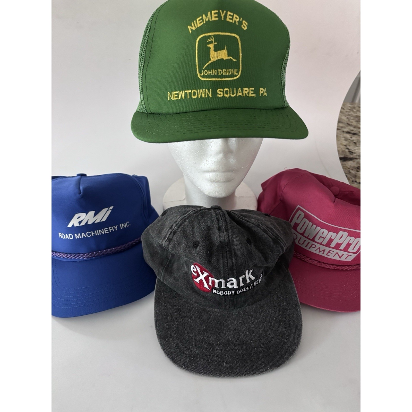 Four Pieces Mixed Lot Of Equipment Caps EXMARK John Deere 3347. Vintage.